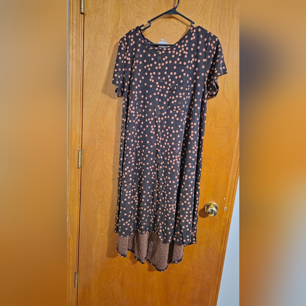 LuLaRoe Brown Dress with Coral Polka Dots